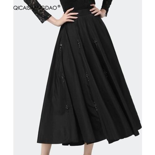 Fashion Beaded High Waist A-Line Skirts Women European Style Temperament Ankle-Length Pleated Long Skirt Elegant 2020 Autumn New