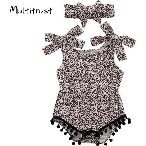 Multitrust 0-18M Summer Girl Clothing New born Infant Baby Girl Bodysuit Sleeveless Leopard Printed Jumpsuit Girl Clothes