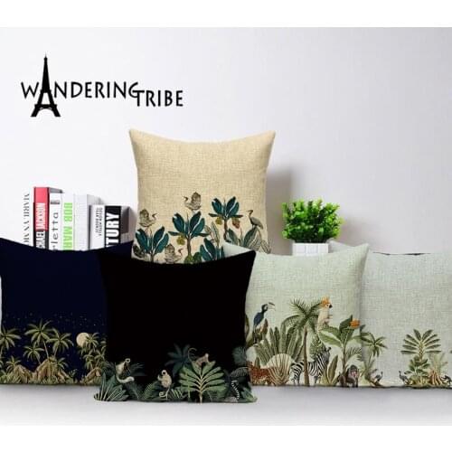 Tropical Jungle Cushion Cover Monkey Flamingo 45X45Cm Pillow Case Plant Decorative Pillowcases on Pillows Cushion Covers Kissen
