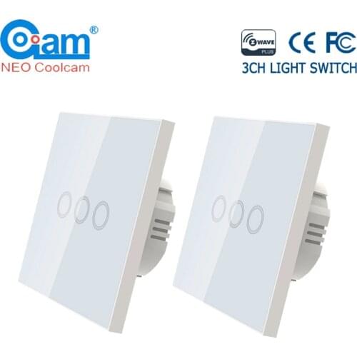 NEO COOLCAM 2PCS/lot Z-wave Plus EU 868.4MHZ Wall Light Switch 3 Gang Home Automation Wall Light Switch Touch Control