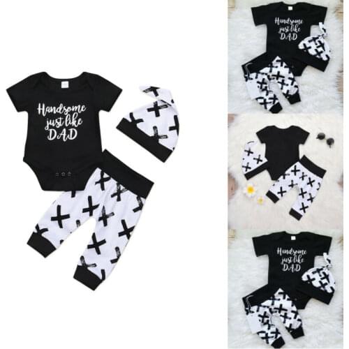Newborn Infant Baby Boys Girls Outfits Clothes Romper Tops Pants Hat 3PCS Set