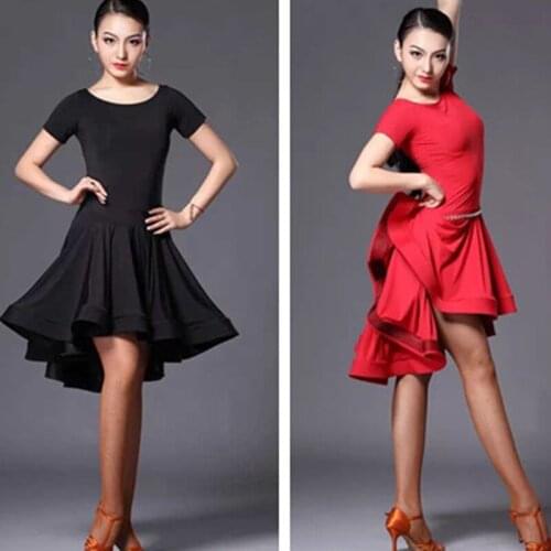 New Latin Dance Dress Super Ice Fiber Dress Red Dancing Clothing Practive Dress Suit Moder Dance Dress Long Sleeve Latin Dress