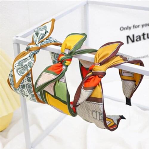 Fashion Print Bow Hairband for Women Summer Headdress Handmade Bowknot Headbands Ladies Outdoor Head Band Korean Hair Hoop