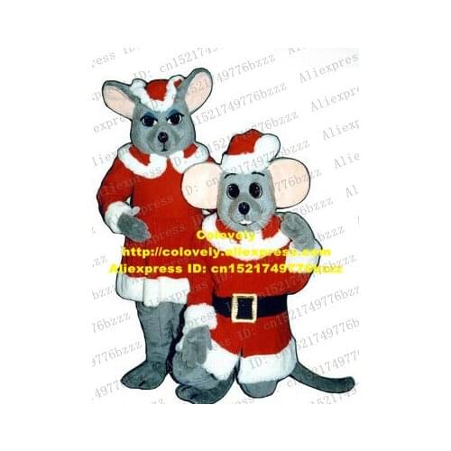 Happy Gray Christmas Xmas Mouse Rat Mice Mascot Costume Adult Size With Red Christmas Hat Big Water Pink Ears No.5336 Free Ship