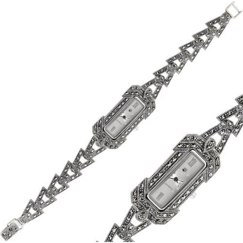 Silverlina Silver Marcasite Sterling Sleeve Clock