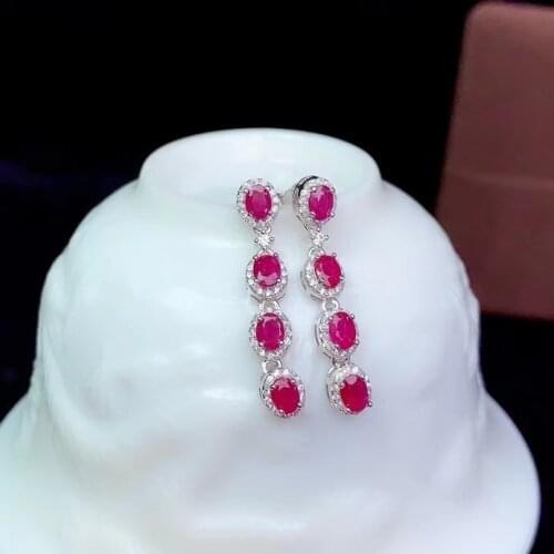 CoLife Jewelry 100% Real Ruby Drop Earrings for Wedding 3mm*4mm Natural Ruby Silver Earrings 925 Silver Ruby Jewelry