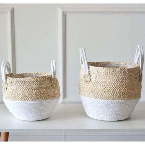 Nordic Handmade Straw Laundry Picnic Toy Storage Basket Macrame Flower Pot Plant Container Planter Home Decoration