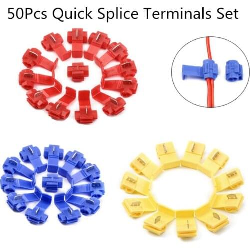 50Pcs/Set Electrical Cable Connectors Quick Splice Snap Lock Wire Crimp Terminals 22-10 AWG Wire Connector Red Yellow Blue
