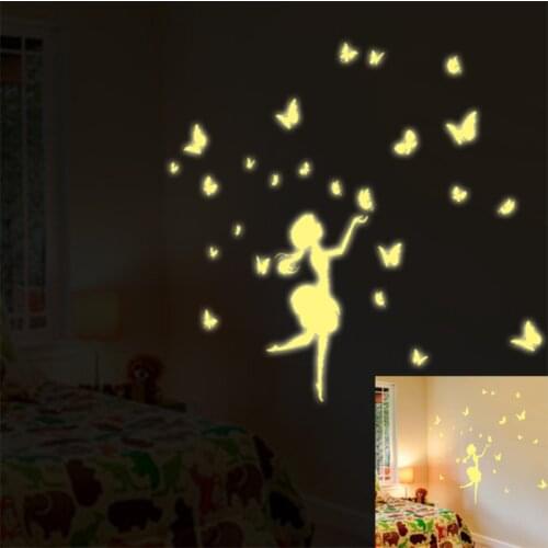 Creative Pattern Luminous Wall Stickers Dandelion Butterfly Girl Living Room Bedroom Decoration Fluorescence Home Decor Sticker
