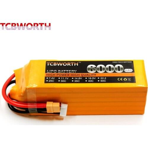 TCBWORTH 6S 22.2V 6000mAh 30C RC Airplane LiPo battery For RC Helicopter Quadrotor Car Drone Li-ion battery