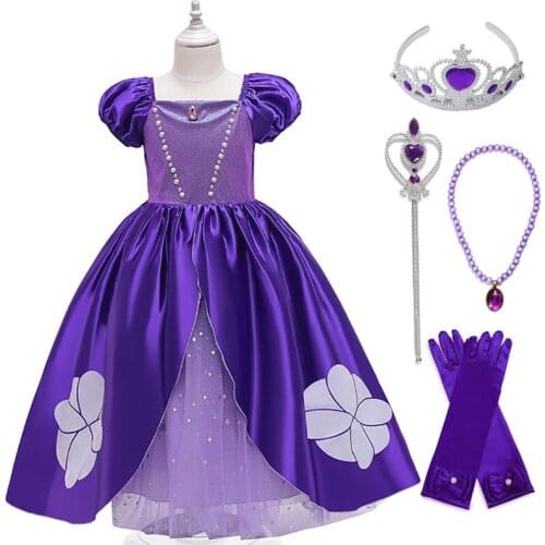 VOGUEON Hot Sale Girl Dress Sofia Princess Dresses Birthday Party Kids Clothes For Girl Dress Girls Summer Puff Sleeve Clothes