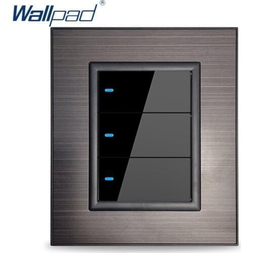 Wallpad 3 Gang 2 Way Wall Light Switch With LED indicator Black Stainless Steel Panel Flat Acrylic One-side Click Button