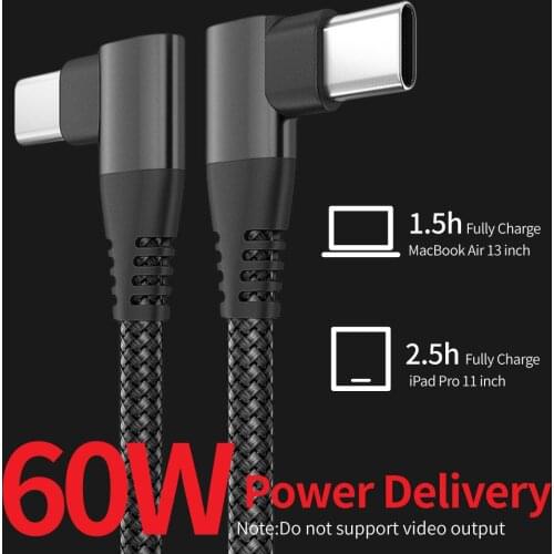 Type C to Type C PD 60W Fast Charge Data Cable 90 Degree Elbow 20V 3A Charging Cable For Notebook Computer Phone Charger Cord