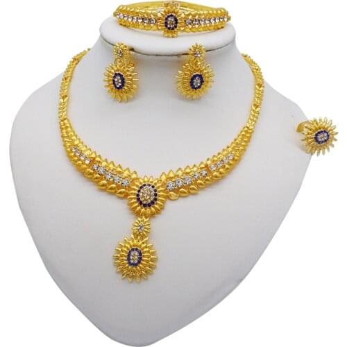 2021 NEW Ethiopia 24K Gold Jewelry Sets For Women African Wedding Wife Gifts Bridal Party Necklace Earrings Ring Set Jewellery
