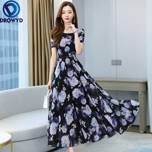 2021 Summer Purple Print Chiffon Maxi Dress Vintage 4XL Plus Size Runway Maxi Dress Elegant Women Bodycon Party Dresses Vestidos