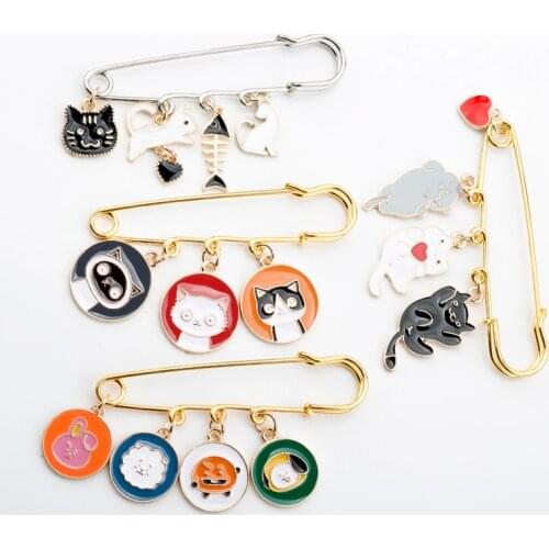 Gold Plating Pins Brooches Animal Theme Pendant Brooch Badge Lapel Pin Cute Cat Dog Sheep Heart Shape Enamel Jewelry