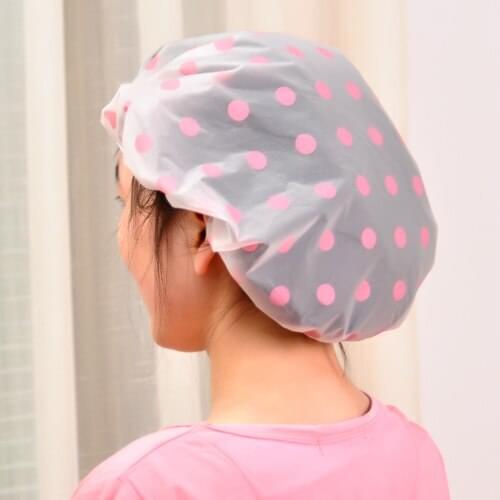 1pc Fashion Cute Cartoon spot Design Waterproof Elastic Spa Shower Cap Hat Bath Hair Cover Protector Hats Bathroom Product