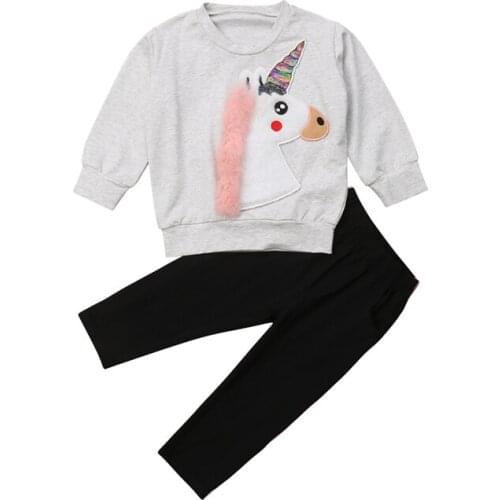 2019 Brand New Toddler Girls Cartoon Pattern Sweatshirt Top+Leggings 2PCS Outfits Autumn Winter Cotton Warm Clothes 1-5Y
