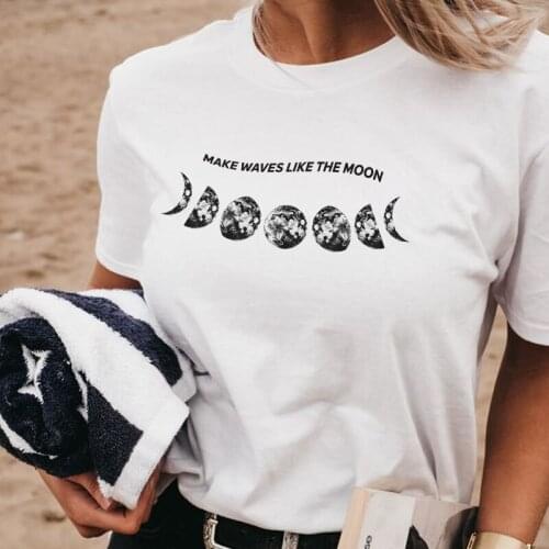2020 Fashion Moon Phases Print T Shirt Women Casual Short Sleeve T-shirts Tops Cotton Graphic Tees Hipster Tumblr Shirt Clothes