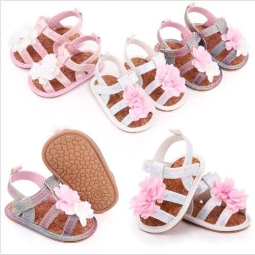 2021 Fashion Summer Baby Shoes Lovely Flower Infants PU First Walkers Rubber Soft Sole Newborn Girls Princess Shoes