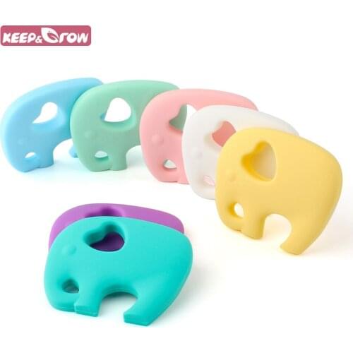 Keep&Grow BPA Free 5Pcs Elephant Shaped Baby Teethers Baby Teething Toys Food Grade Silicone For Nursing Pacifier Chain Making