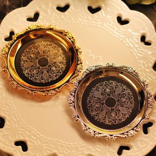 6pcs 10.7 cm European relief metal plated with gold/silver mini/small dessert/cake/snack Tray dish Fruit Plate party Collection
