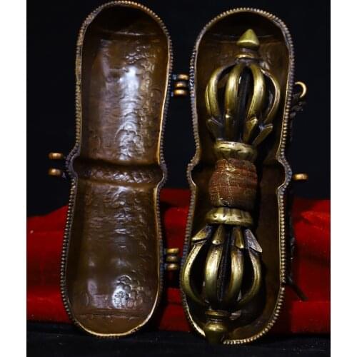 7"Tibet Buddhism Old Bronze Dharma Buddha Flower Box set Dorje Vajra Phurpa Town House Exorcism Ward off evil spirits