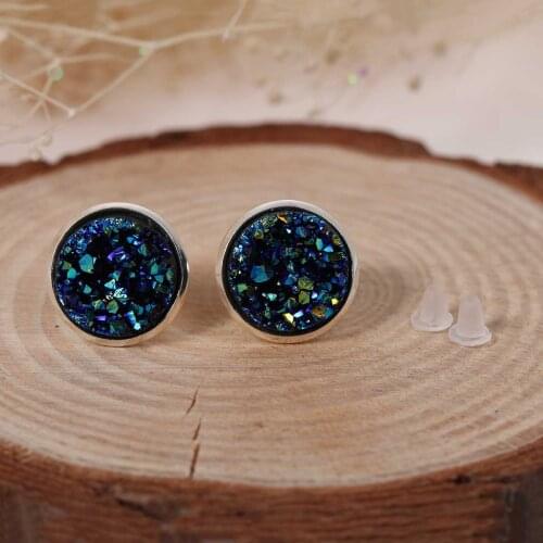 8Seasons Copper Ear Post Stud Earrings Round Royal Blue AB Color W/ Stoppers Fashion Jewelry Gift 16mm x 14mm,1 Pair Hot new