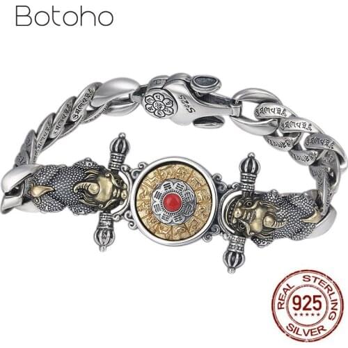 925 Sterling Silver color Buddha Bracelet for men Vajra Zodiac Mantra Lucky brave troops Rotatable Bracelet Bangle Jewelry Gifts