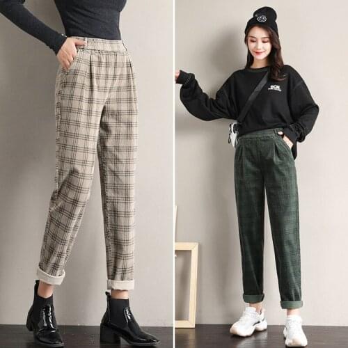 High waist trousers Corduroy pants women autumn loose casual harem pants women pants harajuku cargo pants women plaid pants