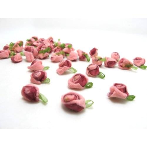 15 Pieces Pink Acrylic Felt Rolled Flower Buds|With Leaf Loop|Glued|Floral Applique|Rosette Flowers|Rose Buds|Flower Decor