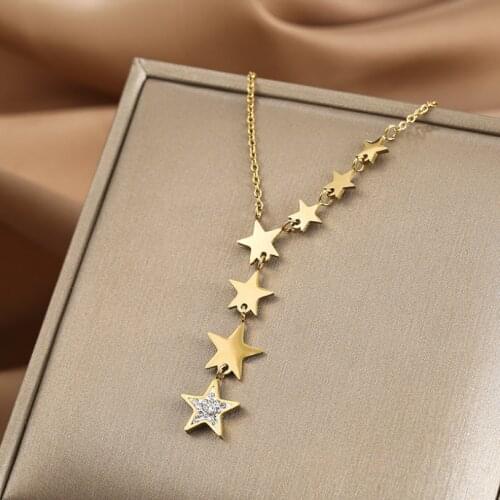 316L Stainless Steel Fashion Fine Jewelry Embedded Zircon Numerous Star Tassels Charms Chain Choker Necklaces Pendants For Women
