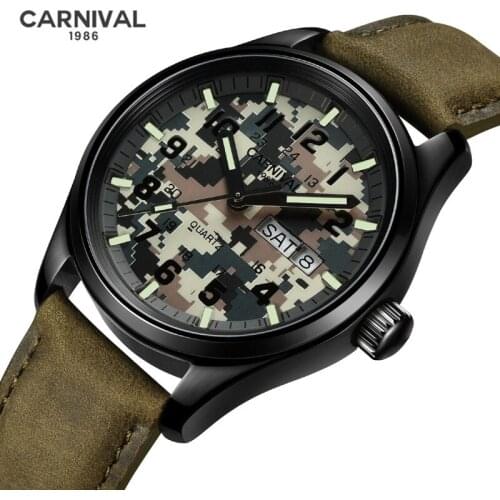 Relogio Masculino Carnival Brand Luxury Military Watch Men Fashion Waterproof Luminous Quartz Wristwatch Clock Reloj Hombre 2020