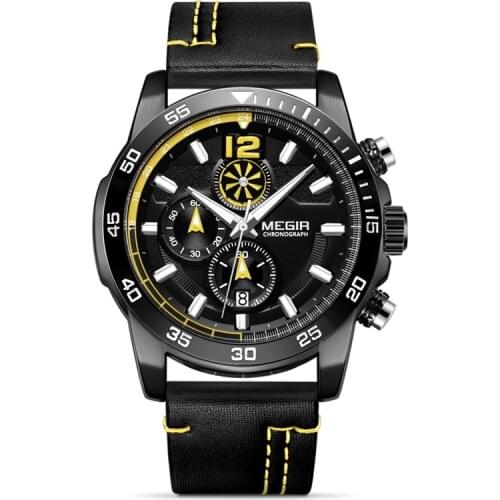 MEGIR Creative Sports Watches Men Fashion Top Brand Waterproof Leather Strap Quartz Wristwatches Clock Male Relogio Masculino