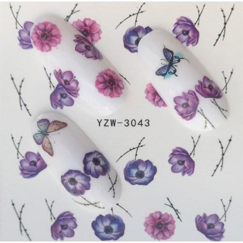 Purple Flower Nail stickers art decorations slider adhesive Water Transfer decals manicure lacquer accessoires polish foil