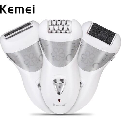 Kemei-505 3 in 1 Electric Epilator Rechargeable Defeatherer Depilatory Cuticle Pusher Shaver Professional Ladies Care