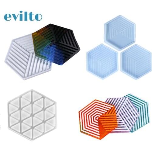Hexagon Shaped Resin Epoxy Mold Silicone Cup Coaster Molds DIY Handmade Crystal Concrete Mould Hollow Casting Cement Tray Mold