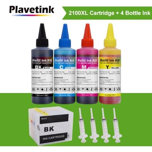 Plavetink PGI-2100XL Printer Ink Cartridge + 4×100ml Bottle Ink Refill Kits Compatible For Canon PGI 2100 MAXIFY IB4010 IB4110