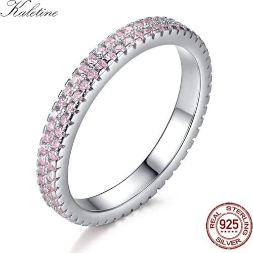 KALETINE Pink CZ Stones Ring Women Sterling 925 Silver Rings Shinning Crystals Luxury Silver Jewelry Wedding Band Gifts KLTR143