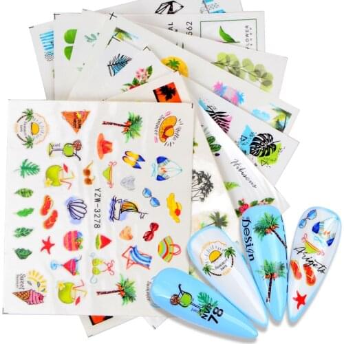 LCJ Colorful Flower Green Leaf Pattern Nail Art Stickers Slider Transfer Nail Stickers Decal Spring DIY Manicure Nail Decoration