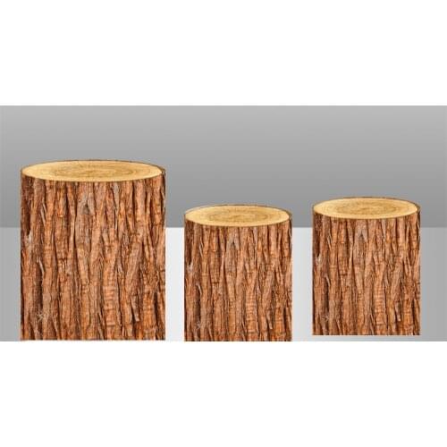 Round Cylinder Plinth Covers Background Elastic Fabric Polyster Customize Wood Bark Texture
