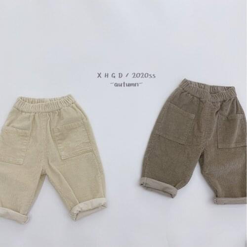 Hot Sale New Autumn Children Pants Causal Solid Big Pocket Corduroy Pants for Baby Boy 2 3 4 5 Years Kids Korean Loose Trousers