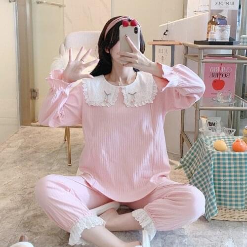 Sweet Lace Cotton Maternity Nursing Pajamas Suits Breastfeeding Sleepwear for Pregnant Women Mother Pregnancy Feeding Lounge