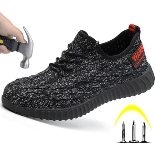 New Breathable Mesh Safety Shoes Mens Comfort fish Pattern Sneakers Indestructible Work Boots Anti-drill Steel Tennis Shoes