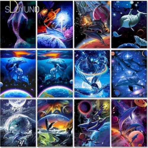 SDOYUNO Planet Dolphins Paint By Numbers For Adults Canvas Painting Kits DIY Coloring By Numbers Unique Draw Number Home Decorat