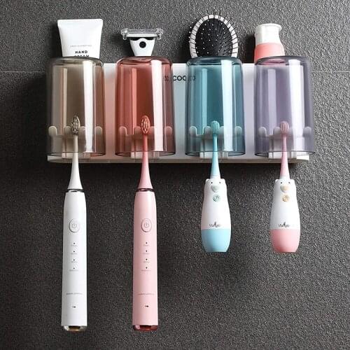 Ecoco Wall Mount Toothbrush Holder Automatic Toothpaste Squeezer Dispenser Multi-Functional Cup Organizer Bathroom Accessories