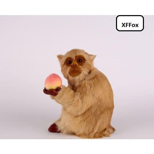 New real life monkey model plastic&furs simulation sitting monkey hold a peach doll gift about 16x12x20cm xf2034