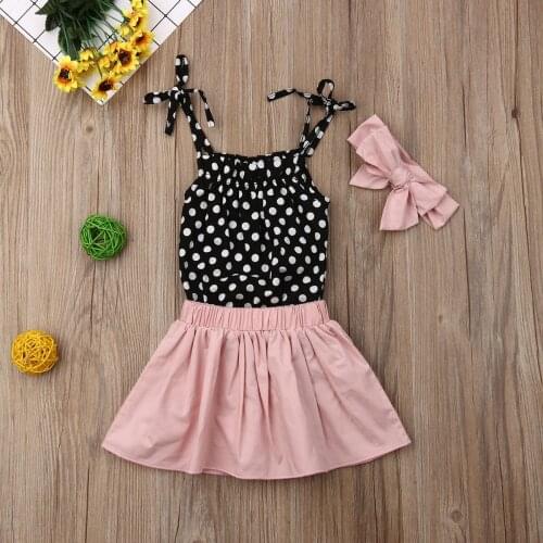 Newest Fashion Newborn Baby Girl Clothes Polka Dot Strap Tops Short Ruffle Skirt Headband 3pcs Outfits Summer Clothes