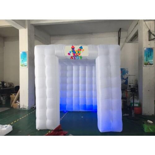 Photo booth 2.4m Cubic shape photo selfie tent inflatable booth props,led lighting tent with spotlights for Party and events