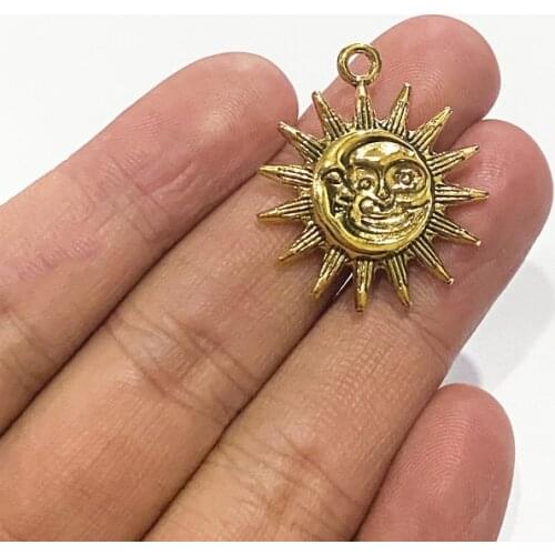 12pcs Sun and Moon Charms Pendants Antique Gold Tone, Diy Handmade Women Necklace Aesthetic Accessories,Findings Jewelry Making